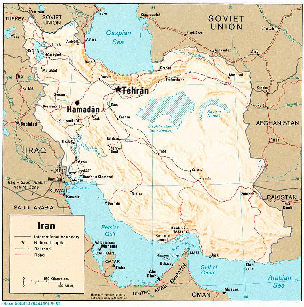 CIAが1982年に作成したイランの政治地図。テヘランと周辺地域が示されている。